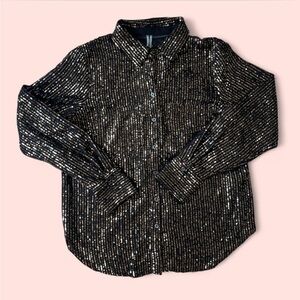 🌟NWT Anthropologie Black Sequin Button Down Shirt